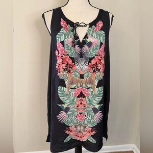 Gentle Fawn black floral tiger palm leaf sleeveless midi dress SZ Medium